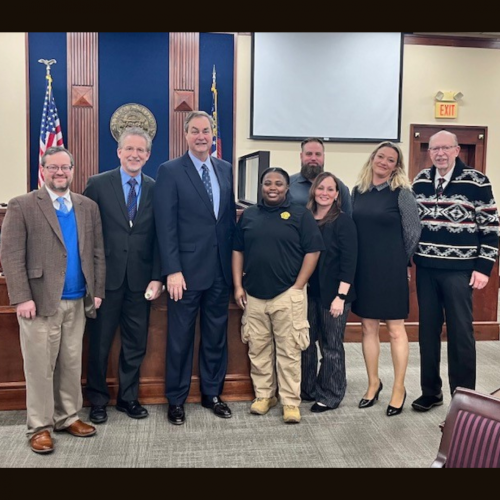 Mental Health Court (L-R): Chief Public Defender  Sean Lowe; ADA Mike Viscuse; Honorable Judge John Niedrach; Surveillance Officer Lekelci Dobson; Group Facilitator Joi Yarbrough; Probation Officer Cecil Crank; Court Coordinator Amy Bergstrom; Treatment Provider David Burris